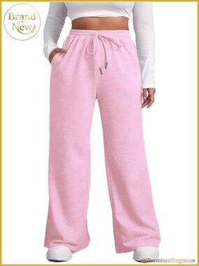 Plus Size Wide Leg Sweatpants with Pockets - Lounge & Workout